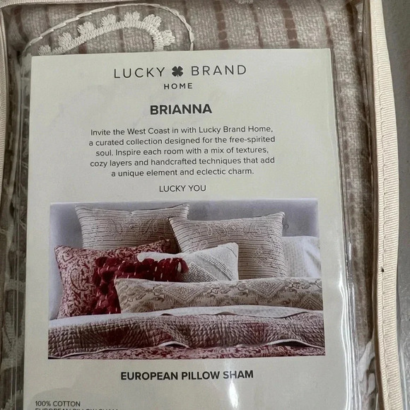 LUCKY BRAND Brianna European Pillow Sham 2 Pk 100% Cotton Embroidery Decorative - Picture 6 of 6
